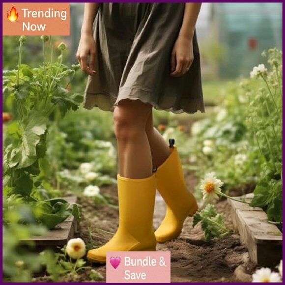 Women's Wide Calf Rain Boots Waterproof PVC Outdoor Gardening Work Shoes - Picture 7 of 8